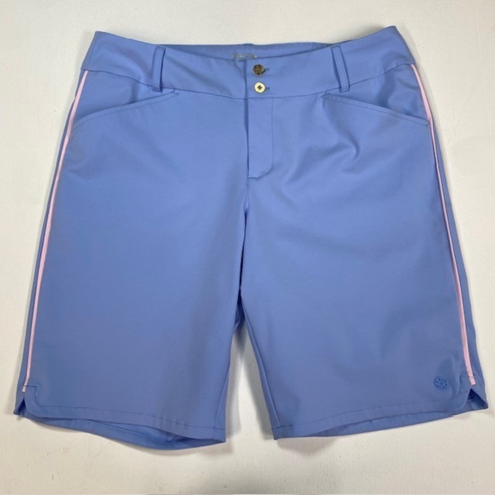 Lilly Pulitzer Luxletic Blue Pink Trim Golf Shorts‎ Womens 14 Performance 001477